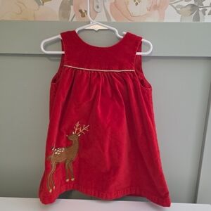 Baby Boden 18-24 Red Velvet Christmas Reindeer Pinafore Dress Appliqué